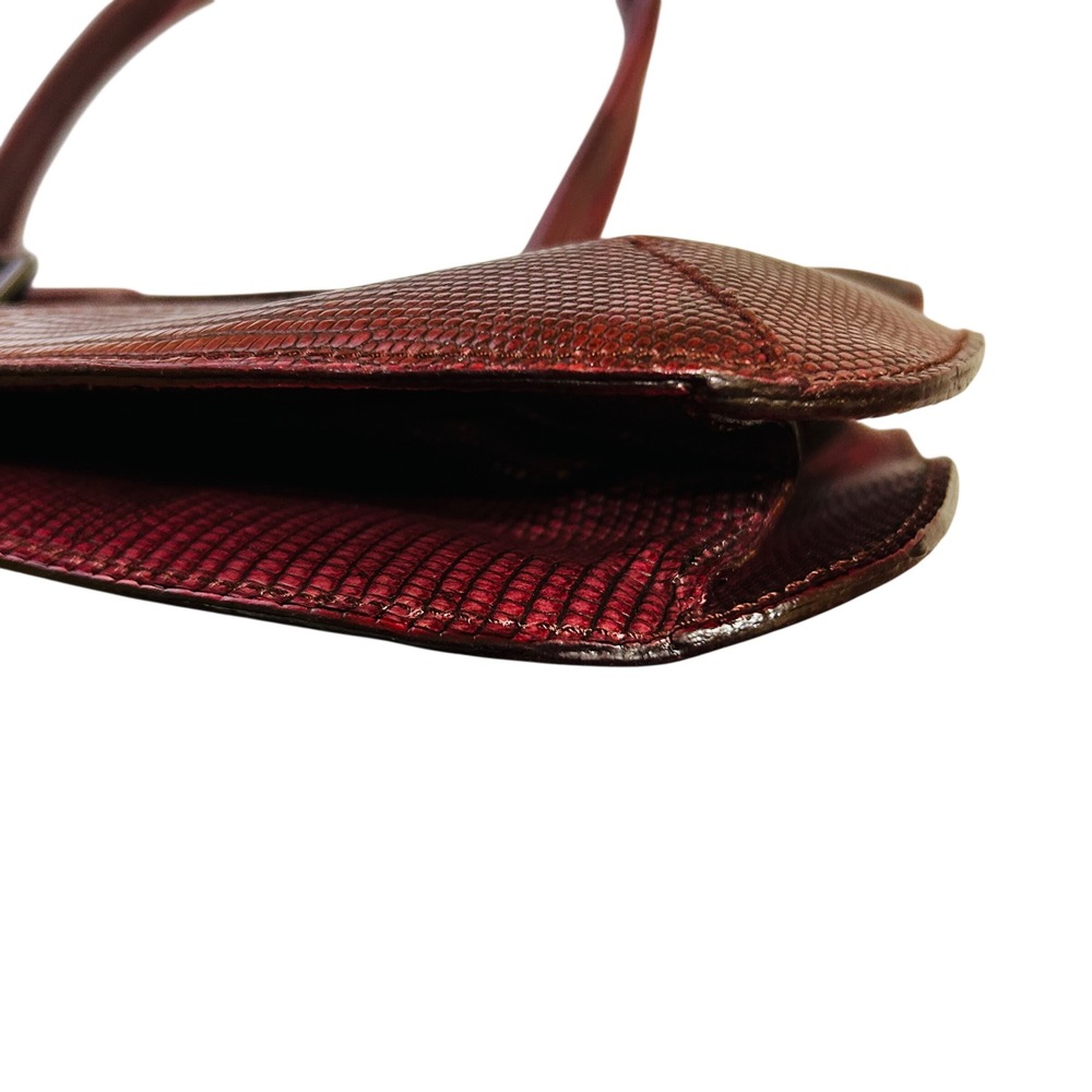 Furla Shoulder Bag Medium Burgundy Lizard Embossed Leather Buckle Flap - Picture 4 of 14